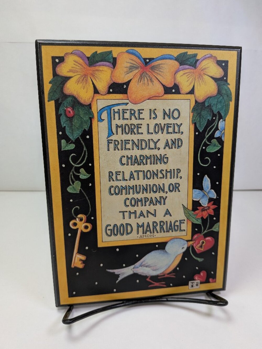 VTG Mary Engelbreit Colorplak Wood Wall Plaque A Good Marriage Quote w easel